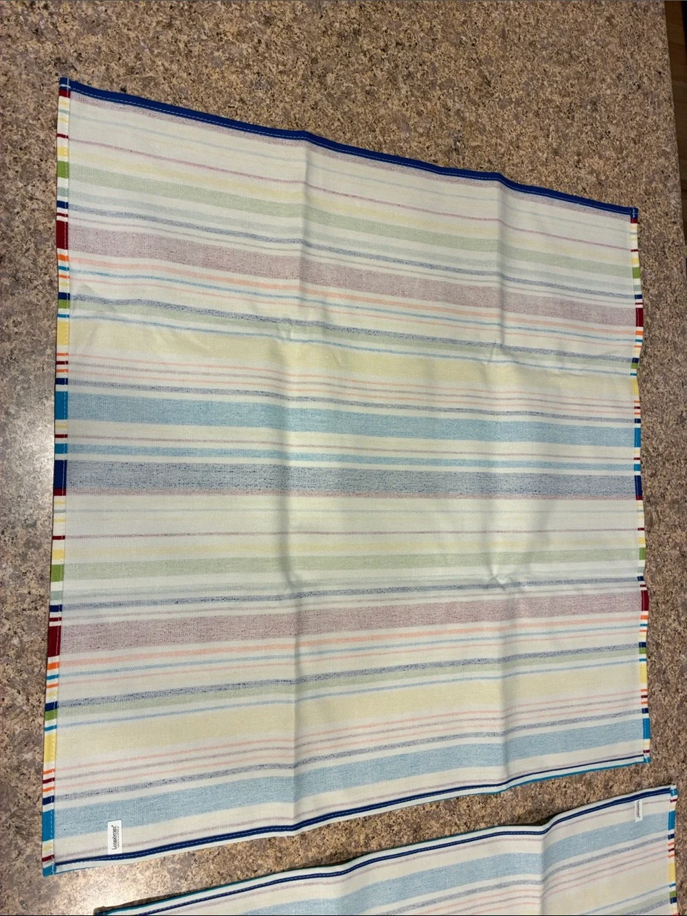 Longaberger Sunny Day Stripe Napkins Blue Yellow WITH IMPERFECTIONS SMELLS MUSTY